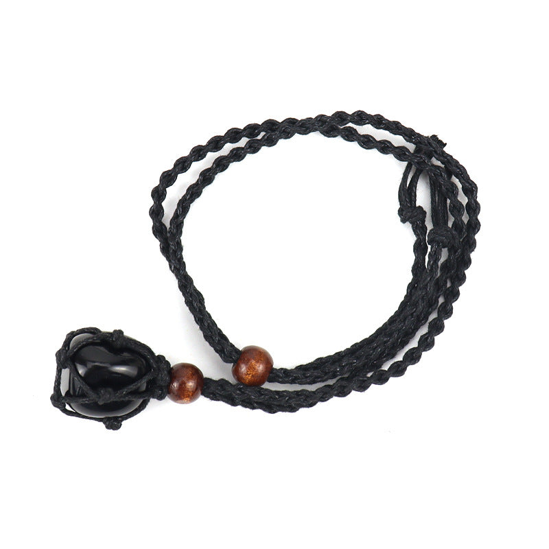 Wholesale Crystal Natural Stone Black Net Pocket Weaving Metable Necklace